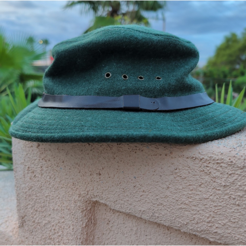 Vintage Filson Lot 25 Wool Packer Hat Forest Green Leather Band USA Mens Large